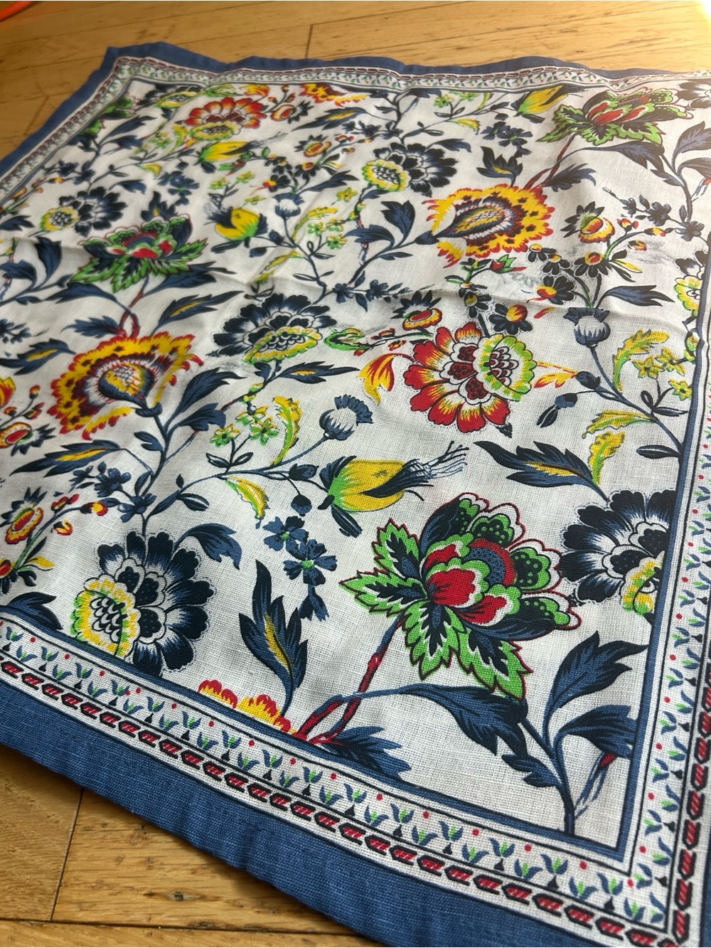 Set of 2 Fingercraft Floral Bird Cotton Linen Tablecloths Blue Multicolor